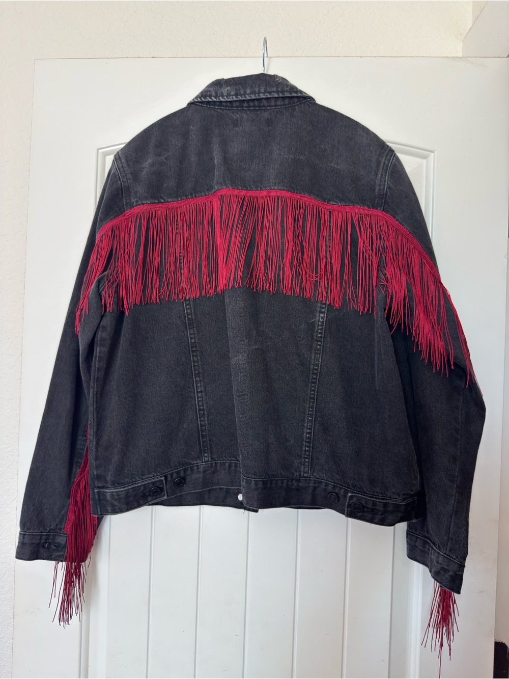 Buffalo David Bitton Black Denim Jacket with Red Fringe